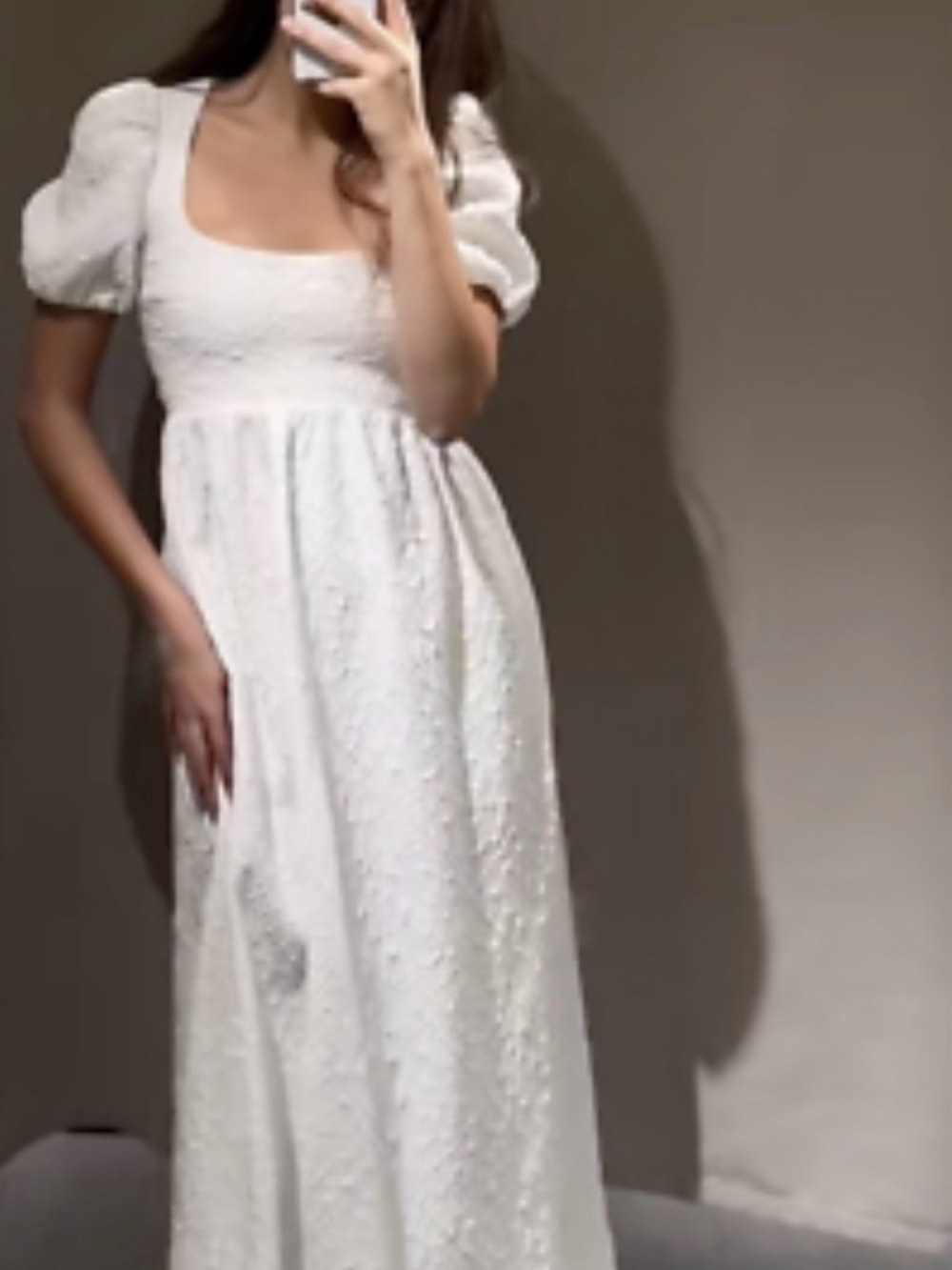 Zara White Puff-Sleeve Maxi Dress